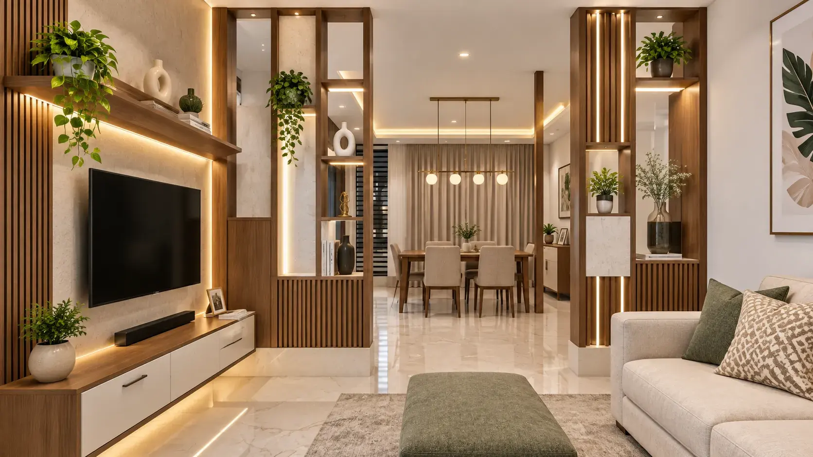 Living hall interior by Prasanth Associates