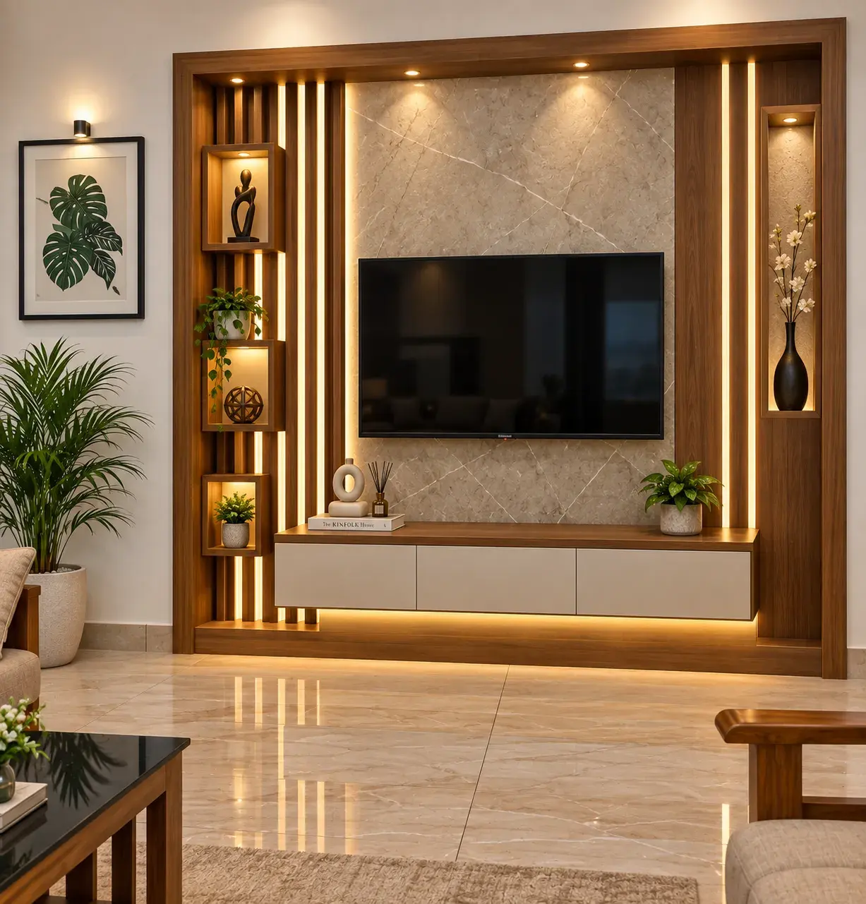 Living hall interior by Prasanth Associates
