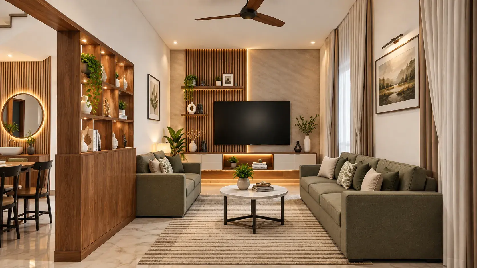 Living hall interior by Prasanth Associates