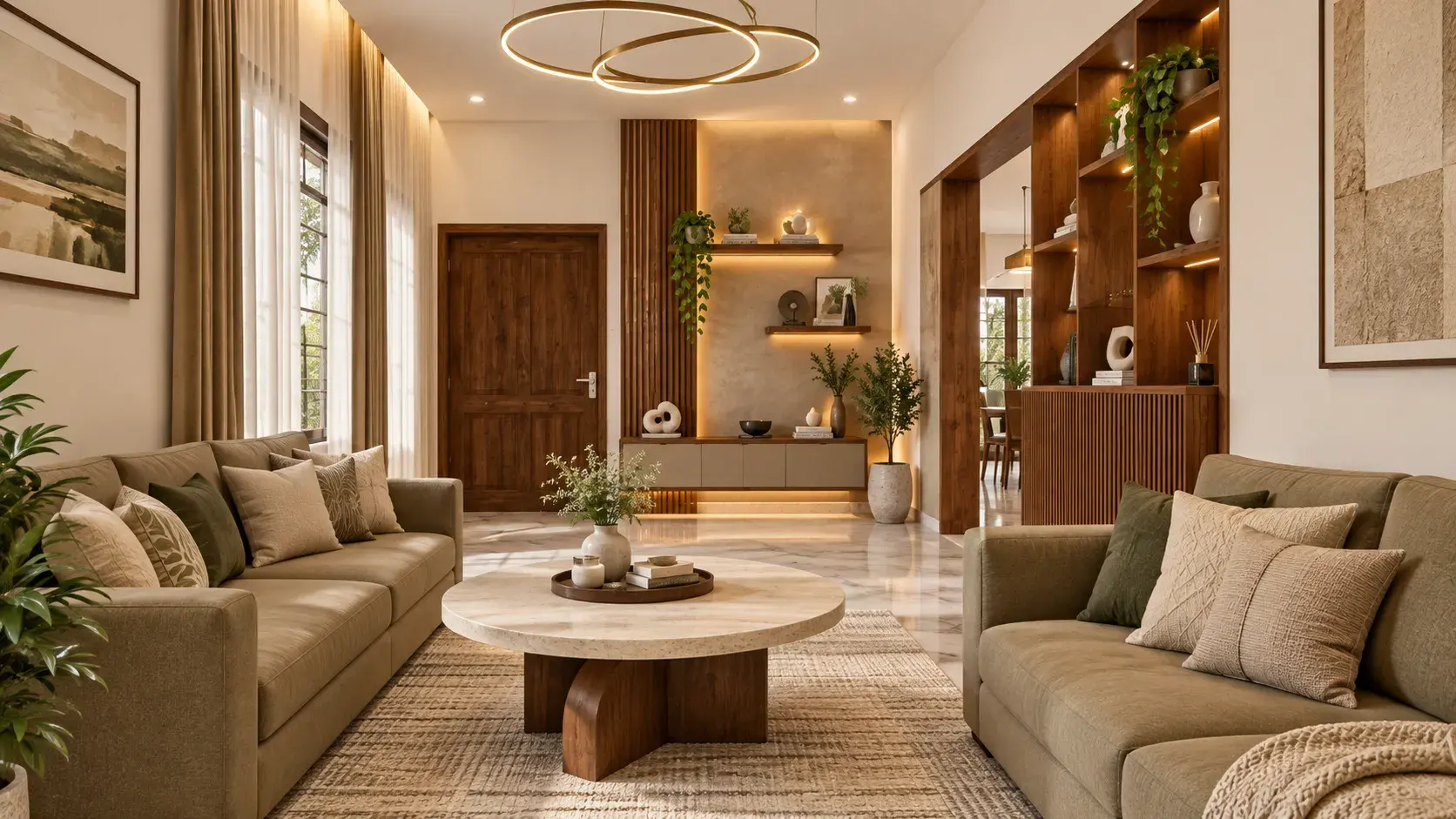 Living hall interior by Prasanth Associates